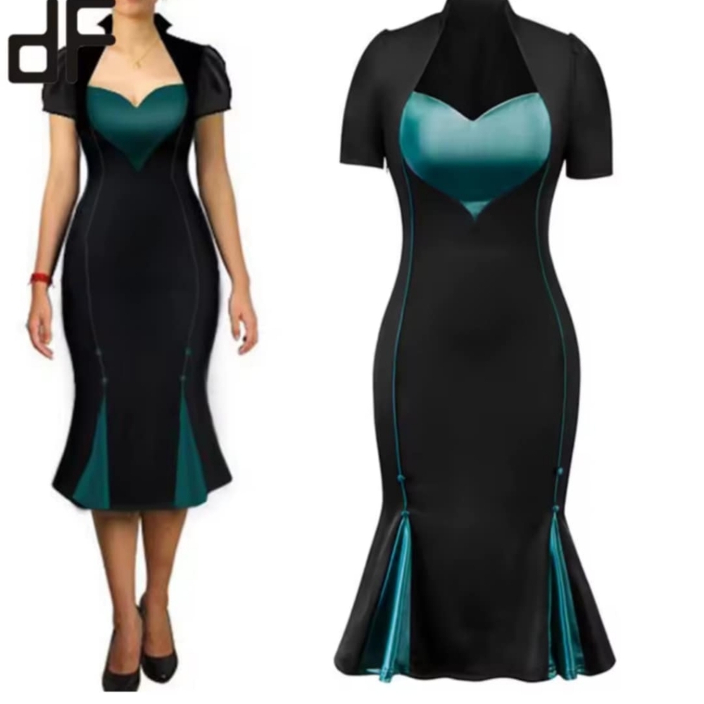 Dressfo green and black fishtail MIDI steampunk style.